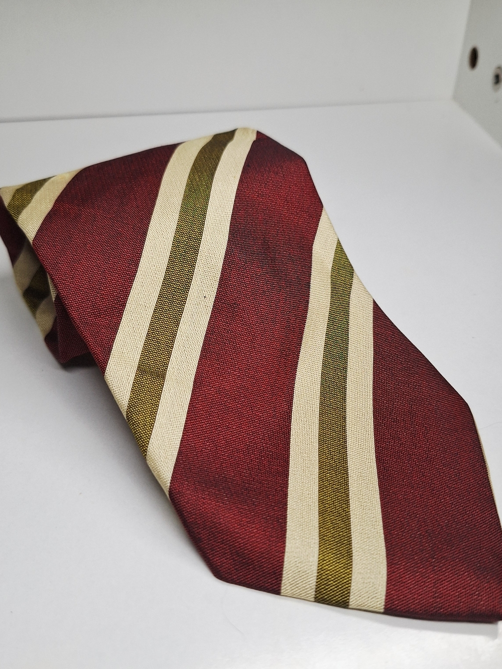 Hugo Boss Maroon Tie with Cream and Olive Stripes
